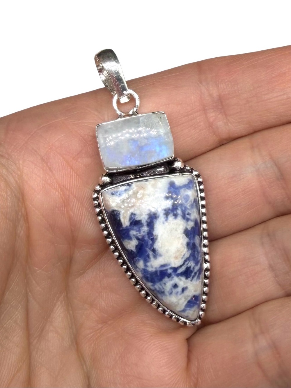 Sodalite & Rainbow Moonstone Necklace Pendant 925 Sterling Silver Overlay